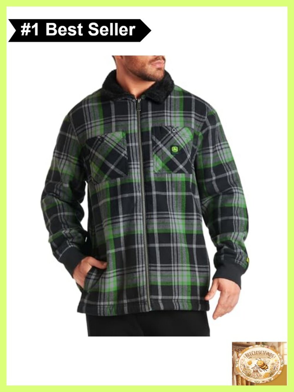 Sherpa Lined Cotton Flannel Full Zip Shirt Jacket Work Outerwear